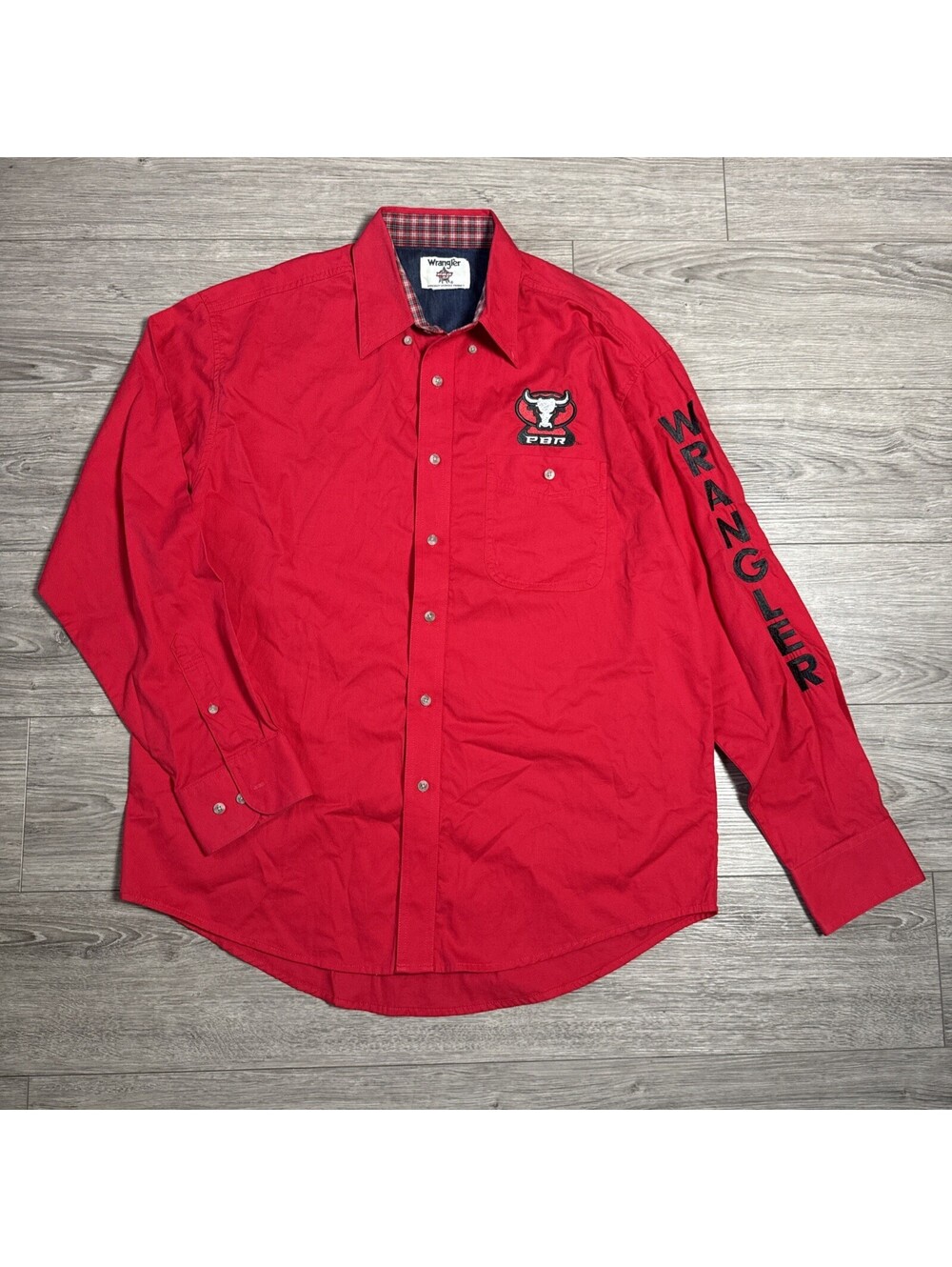 Wrangler PBR Shirt Mens XL Red Long Sleeve Button Up Rodeo Western Embroidered